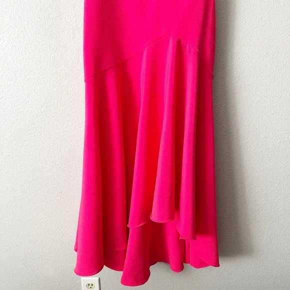 THEIA Hot Pink Spaghetti Strap High-Low Flowy Hem Midi Dress Size 2‎ - Picture 3 of 14